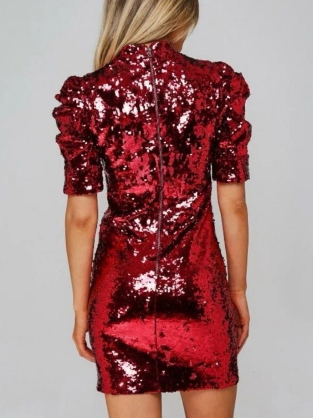 NWT Alice + Olivia Red Sequin Mini Dress - Picture 2 of 5